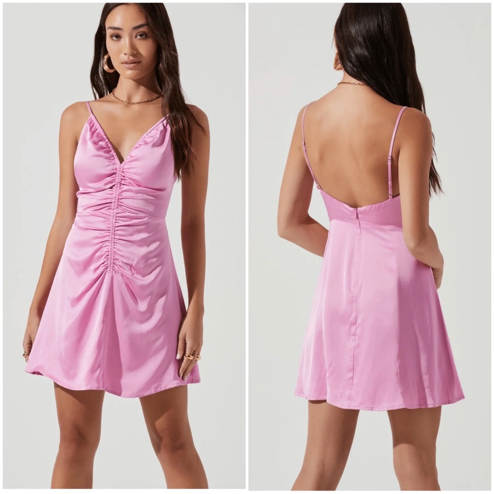 •ASTR• Peony Sleeveless Satin Ruched Mini Dress in Pink Size M